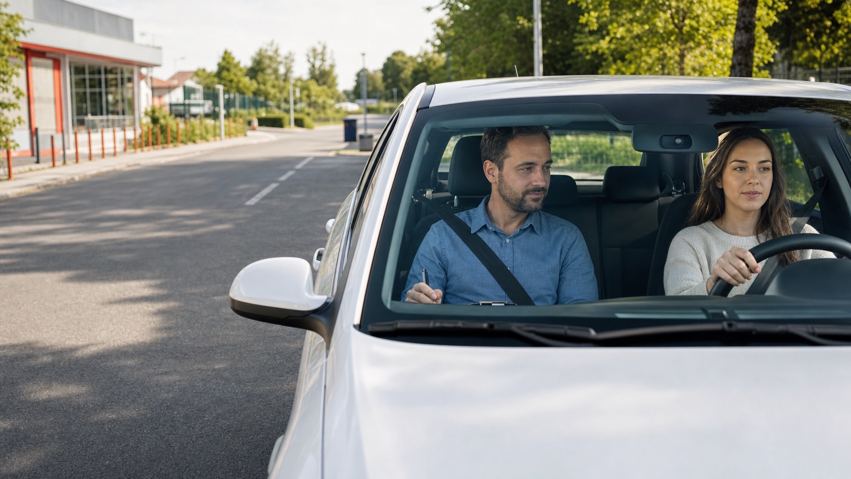 Une élève au volant accompagnée de son moniteur